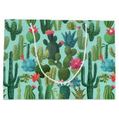 Grand Sac Cadeau Motif de cactus Turquoises verts en fleurs (Dos)