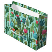 Grand Sac Cadeau Motif de cactus Turquoises verts en fleurs (Devant Angle)