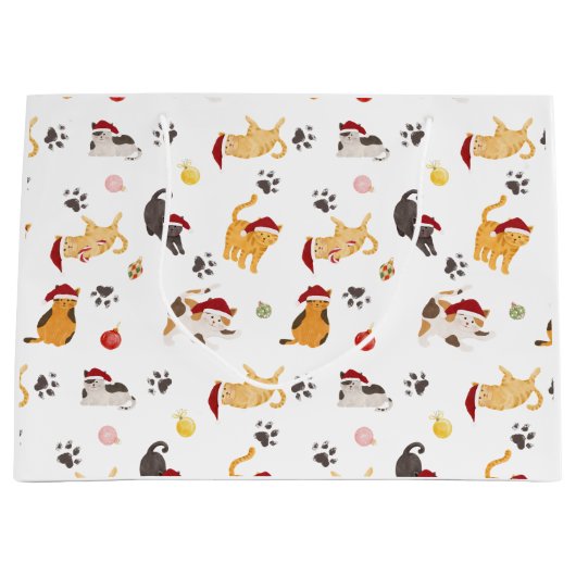 Grand Sac Cadeau Motif de chat de vacances mignon (Devant)