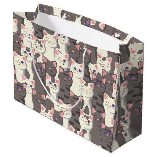 Grand Sac Cadeau Motif de chats blancs et gris (Dos Angle)