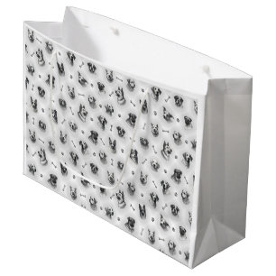 Grand Sac Cadeau Motif de chien avec os et empreintes de pattes