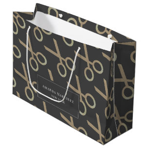 Grand Sac Cadeau Motif de ciseaux or gris foncé