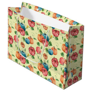 Grand Sac Cadeau Motif de citrouilles orange et bleu