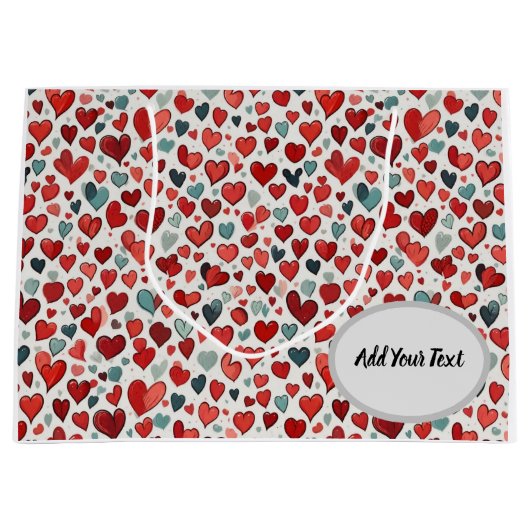 Grand Sac Cadeau Motif de coeur (Devant)