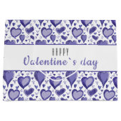 Grand Sac Cadeau Motif de coeur violet Bonne Saint Valentin  (Devant)