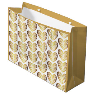 Grand Sac Cadeau Motif de cœurs dorés élégants en feuille d'alumini
