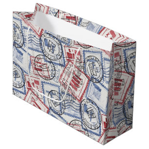 Grand Sac Cadeau Motif de collage de timbres-poste vintage (2)