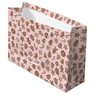 Grand Sac Cadeau Motif de cookies de Noël rose