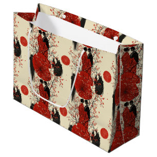 Grand Sac Cadeau Motif de couple de kimono romantique Sakura (4)