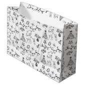 Grand Sac Cadeau Motif de dessins de Noël noir et blanc (Devant Angle)