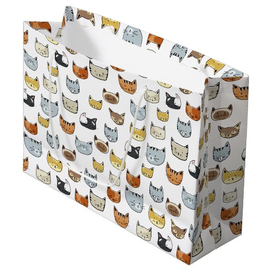 Grand Sac Cadeau Motif de Doodle visage de chat (Devant Angle)