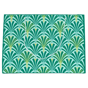 Grand Sac Cadeau Motif de fan d'art déco - turquoise sur l'aqua