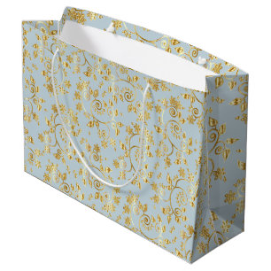 Grand Sac Cadeau motif de fleur dorée