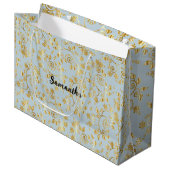 Grand Sac Cadeau motif de fleur dorée (Devant Angle)