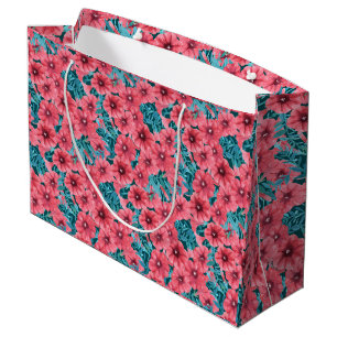 Grand Sac Cadeau Motif de fleurs de pétunia rouge