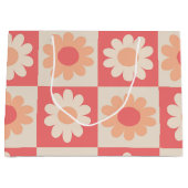 Grand Sac Cadeau motif de fleurs rétro À damiers Peach Fuzz (Devant)