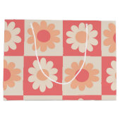 Grand Sac Cadeau motif de fleurs rétro À damiers Peach Fuzz (Dos)