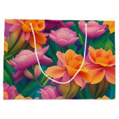 Grand Sac Cadeau Motif de fleurs tropicales hawaïennes (Dos)