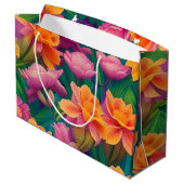 Grand Sac Cadeau Motif de fleurs tropicales hawaïennes (Dos Angle)