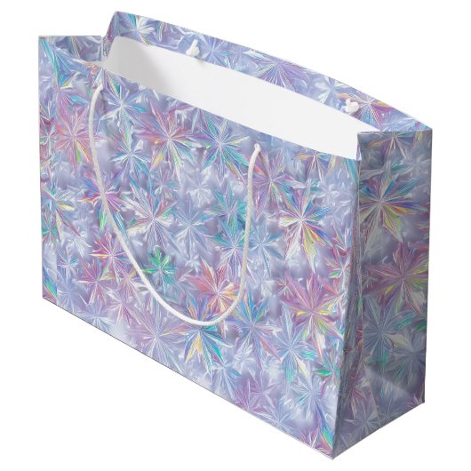 Grand Sac Cadeau Motif de flocons de neige iridescents scintillants (Dos Angle)