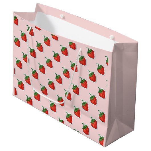 Grand Sac Cadeau Motif de fraise rouge sucrée (Devant Angle)
