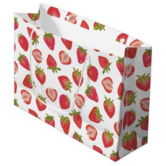 Grand Sac Cadeau Motif de fraises d'été (Devant Angle)