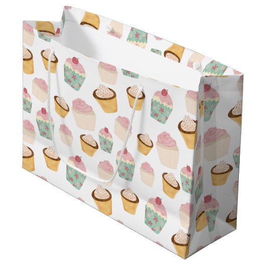 Grand Sac Cadeau Motif de gâteau cupcake (Devant Angle)