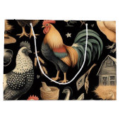 Grand Sac Cadeau Motif de la ferme de poulet Retro (Dos)