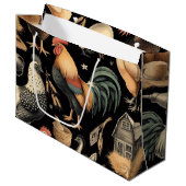 Grand Sac Cadeau Motif de la ferme de poulet Retro (Devant Angle)