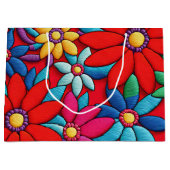 Grand Sac Cadeau Motif de marguerite brodé (Devant)