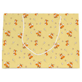 Grand Sac Cadeau Motif de mignons petits renards sur jaune (Devant)