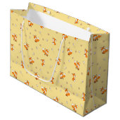 Grand Sac Cadeau Motif de mignons petits renards sur jaune (Devant Angle)