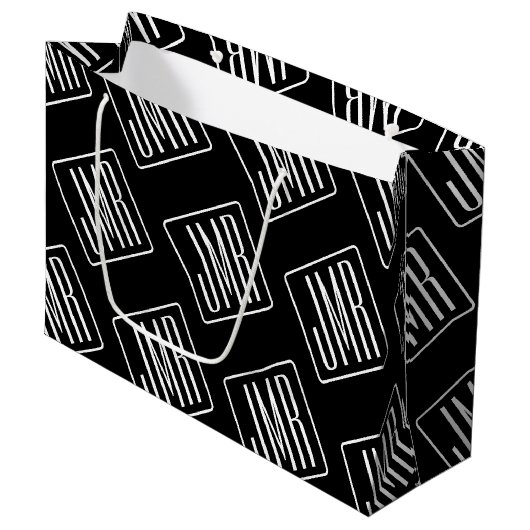Grand Sac Cadeau Motif de monogramme moderne | Noir & Blanc (Devant Angle)