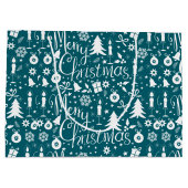 Grand Sac Cadeau Motif de Noël bleu-vert blanc (Dos)