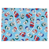 Grand Sac Cadeau Motif de Noël Festive Snowmen (Dos)