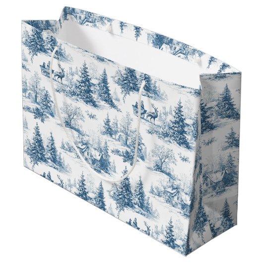Grand Sac Cadeau Motif de Noël Toile Bleue (Dos Angle)