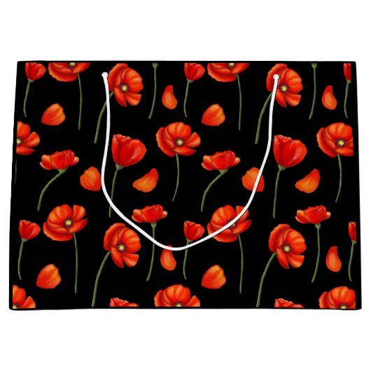 Grand Sac Cadeau motif de pavot noir (Devant)