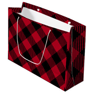 Grand Sac Cadeau Motif de plaid de Buffalo de contrôle de rouge et