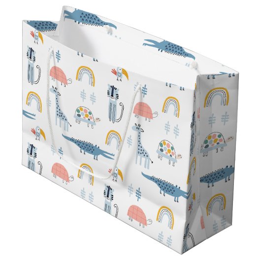 Grand Sac Cadeau Motif de plaisir animal Doodle (Devant Angle)