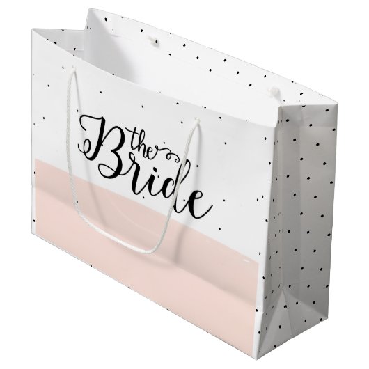 Grand Sac Cadeau Motif de points noirs bande rose (Devant Angle)