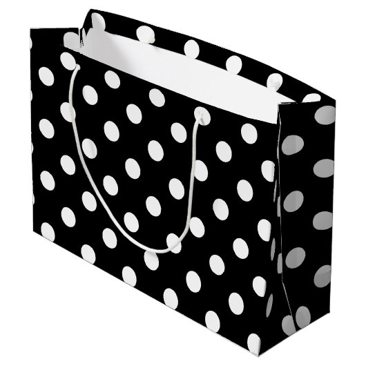 Grand Sac Cadeau Motif de pois noir et blanc (Dos Angle)