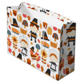 Grand Sac Cadeau Motif de récolte de pèlerins d'action de grâce (Dos Angle)