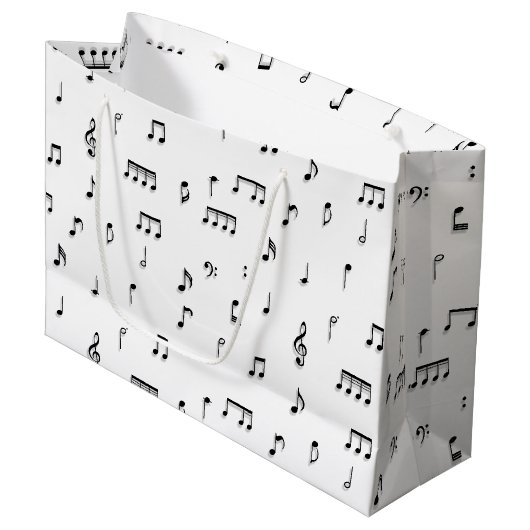 Grand Sac Cadeau Motif de symboles Black & White Music Notes (Devant Angle)