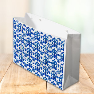 Grand Sac Cadeau Motif de toile française bleue