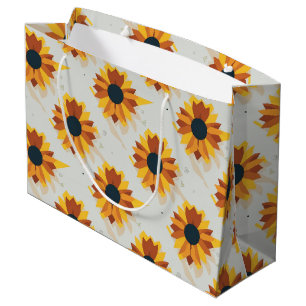 Grand Sac Cadeau Motif de tournesol de style géométrique