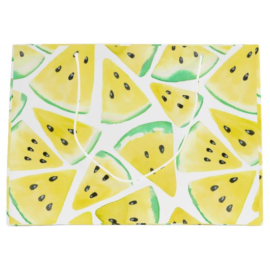 Grand Sac Cadeau Motif de tranches de pastèque jaune (Devant)