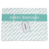 Grand Sac Cadeau Motif de typographie Turquoise/blanche Centenaire  (Devant)