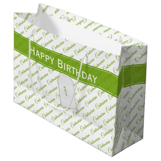 Grand Sac Cadeau Motif de typographie verte/blanche Centenaire - 10 (Devant Angle)