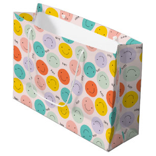 Grand Sac Cadeau Motif de visage joyeux souriant coloré