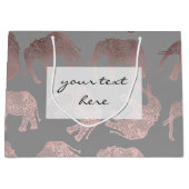 Grand Sac Cadeau motif d'éléphant tribal d'or élégant et clair rose (Devant)